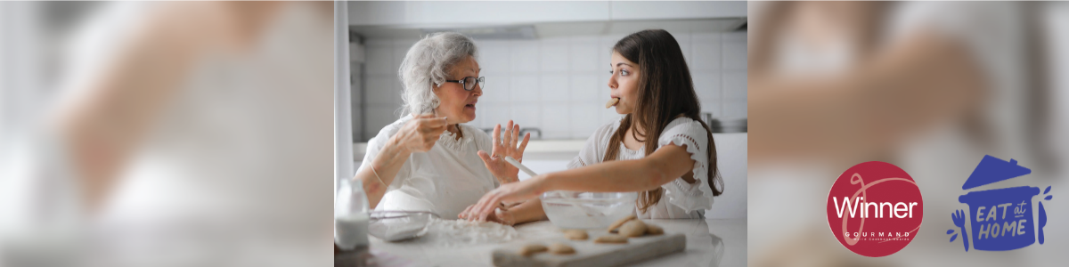 Bannière du projet Eat@Home accompagné du logo des Gourmand Awards