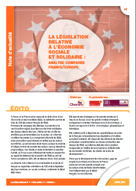 image couverture LA LÉGISLATION RELATIVE À L’ÉCONOMIE SOCIALE ET SOLIDAIRE : ANALYSE COMPARÉE FRANCE / EUROPE